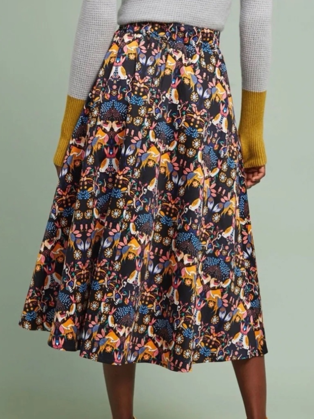 ANTHROPOLOGIE / EVA FRANCO Whimsy Midi Skirt - Sz 8 woodland animal holiday